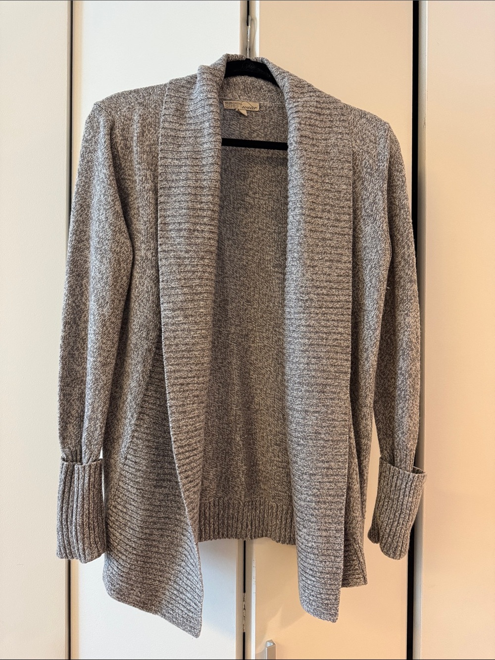 New York & Company Gray Open-Front Shawl Collar Cardigan